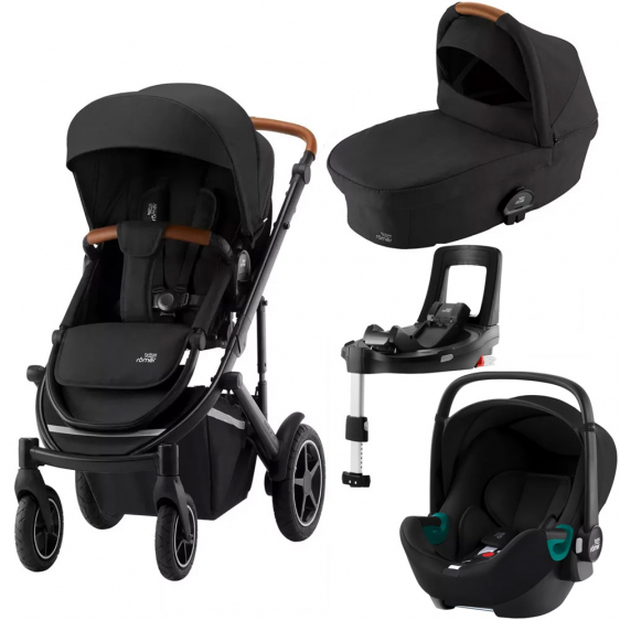 CentrumKierowcy - Zestaw 4w1 Britax Romer Smile III Space Black + Gondola +  Fotelik BABY-SAFE 3 i-SIZE + Baza FLEX BASE iSENSE - Britax Smile 3